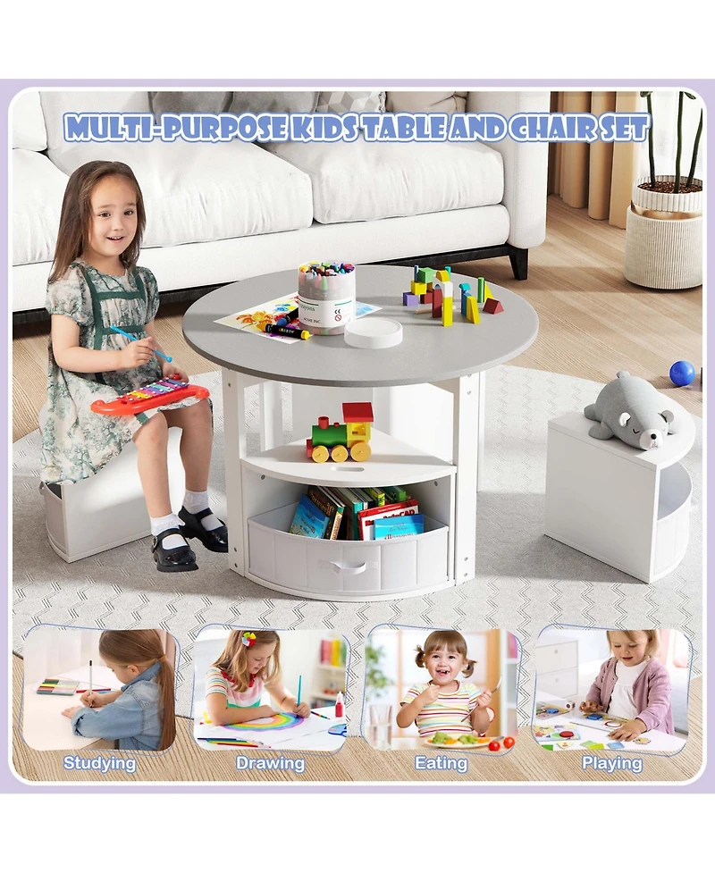 5 Piece Kids Play Table and Chairs Set Round Nesting Toddler Furniture