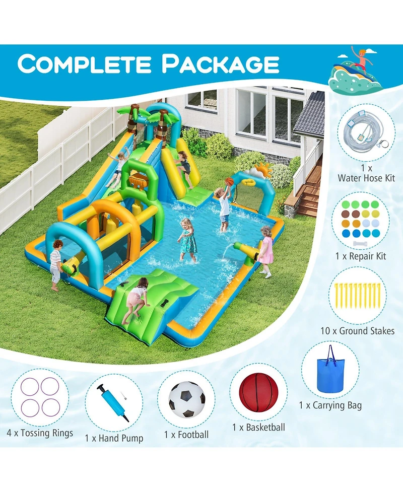 Gymax Inflatable Water Slide w/Splash Pool Climbing Wall Football Goal Blower Excluded