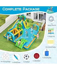 Gymax Inflatable Water Slide w/Splash Pool Climbing Wall Football Goal Blower Excluded