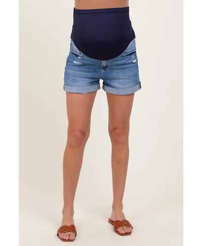 Pinkblush Maternity Navy Distressed Rolled Cuff Jean Shorts