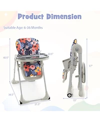 Gymax Baby High Chair w/ 7 Height & 3 Footrest Adjustable Cup holder 2 Wheels Flower