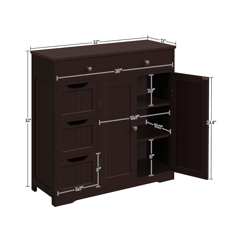 Yaheetech 32" H Free-Standing Bathroom Floor Cabinet with 4 Drawers and 2 Doors Espresso