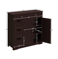 Yaheetech 32" H Free-Standing Bathroom Floor Cabinet with 4 Drawers and 2 Doors Espresso
