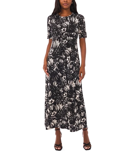 Vince Camuto Women's Printed Elbow-Sleeve Maxi Dress
