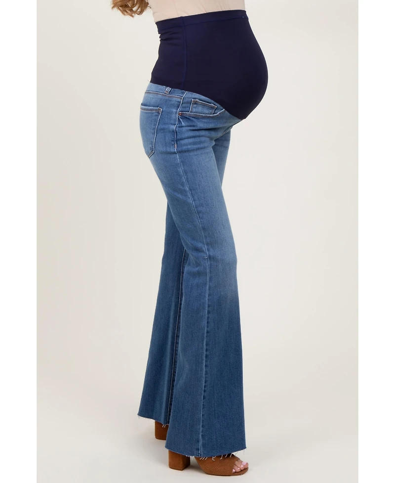 Pinkblush Blue Raw Cut Hem Flare Maternity Jeans