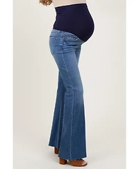Pinkblush Blue Raw Cut Hem Flare Maternity Jeans