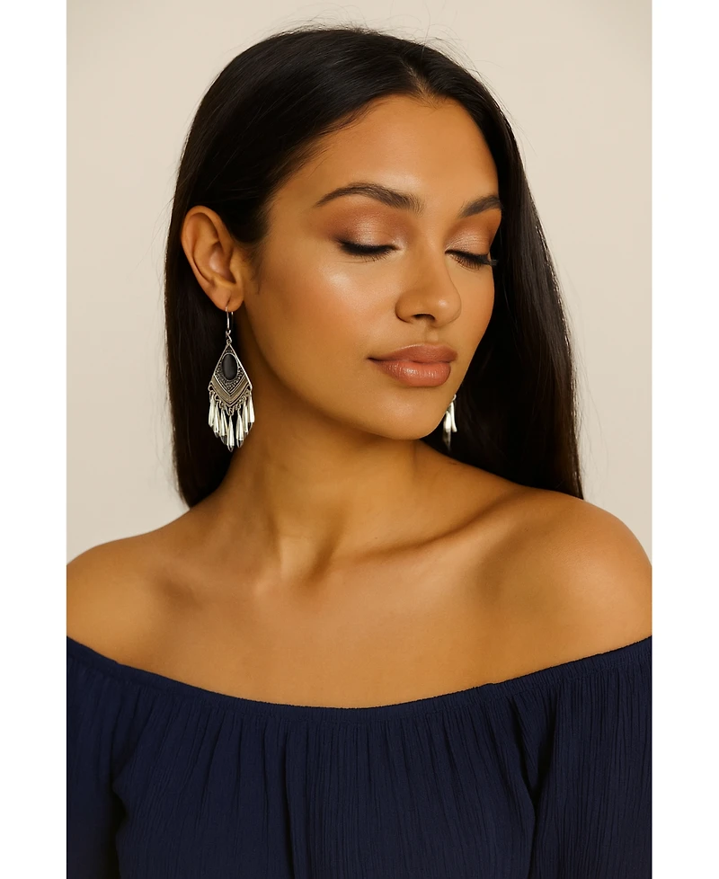 Black Cat's Eye Stone Boho Dangle Earrings for Women