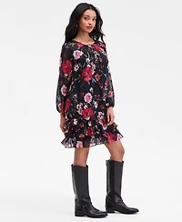 Robbie Bee Petite Floral Long-Sleeve Tiered-Hem Dress