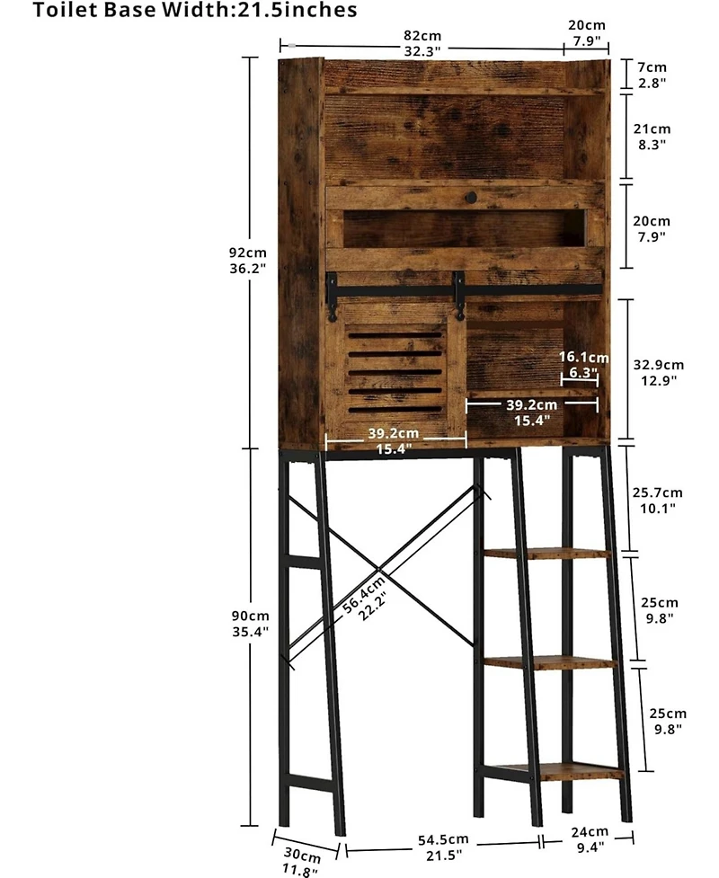 Ironck Over The Toilet Storage with Cabinet for Bathroom, Vintage Brown