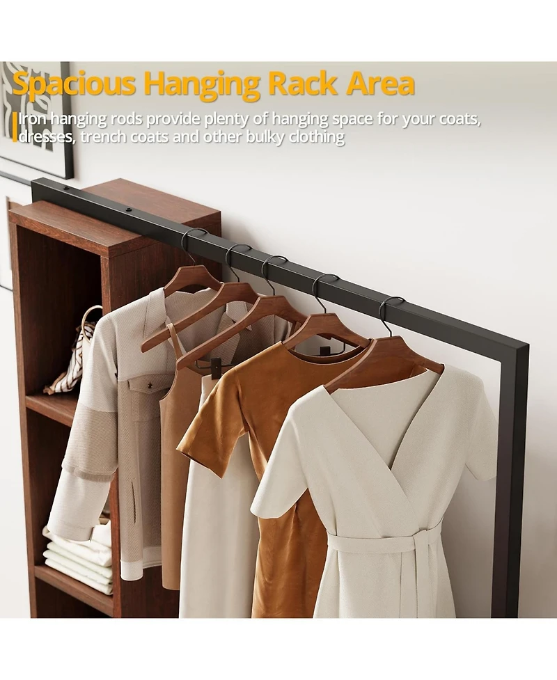 Clothes Rack with 4 Wooden Drawers and Hanging Rack, White and Red