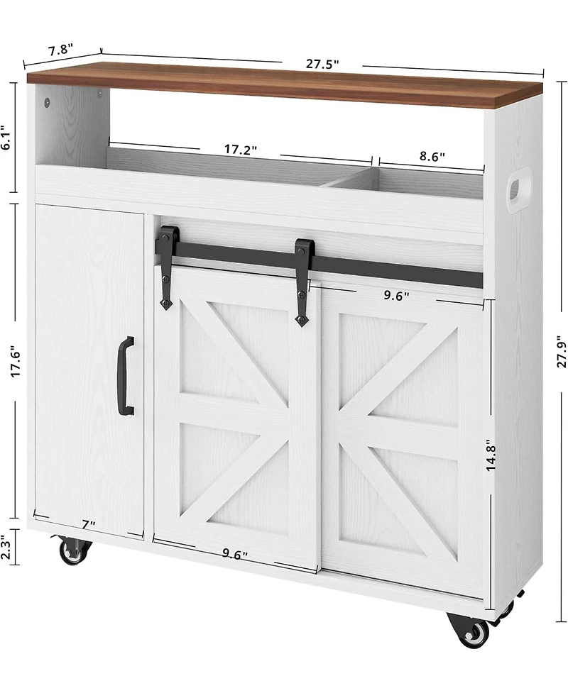 Toilet Paper Cabinet with Rolling Wheels, Paper Holes, White/Walnut