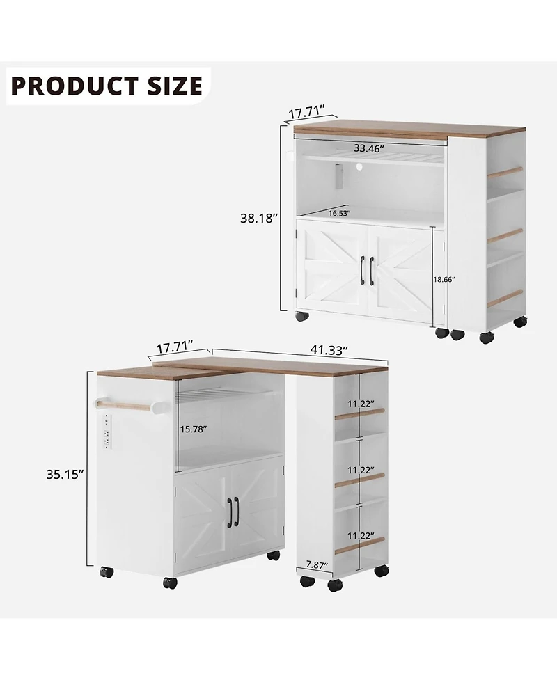 Ironck Kitchen Island with Storage and Power Outlet, White