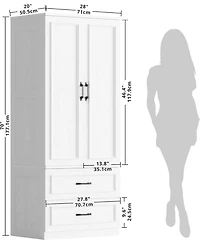Likimio Freestanding Wardrobe Wardrobe with 2 Doors and 2 Drawers, White
