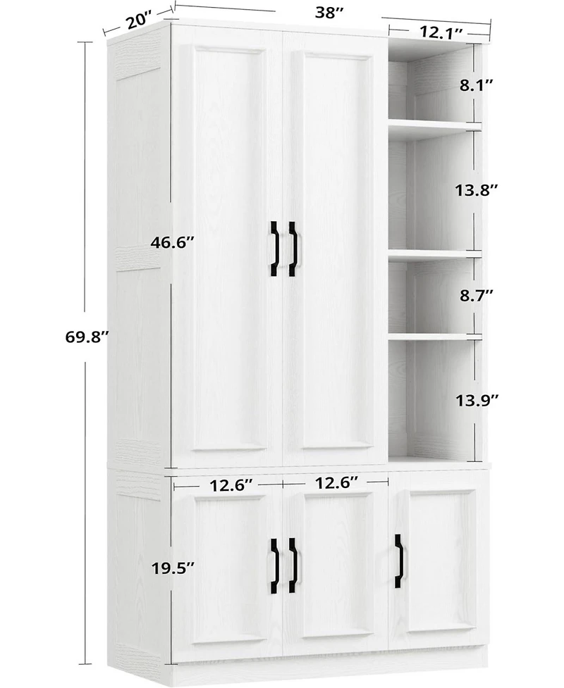 Wooden Wardrobe with 4 Storage Shelves and Hanging Rod, White