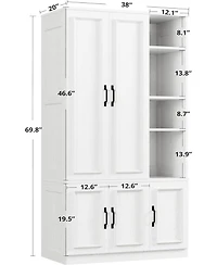 Wooden Wardrobe with 4 Storage Shelves and Hanging Rod, White