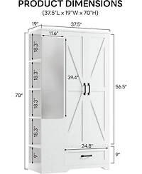 Likimio Wooden Wardrobe with Mirror, 2 Doors, Drawer, and Shelves, White