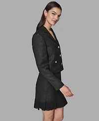 Karl Lagerfeld Paris Women's Novelty Cropped Button Front Jacket