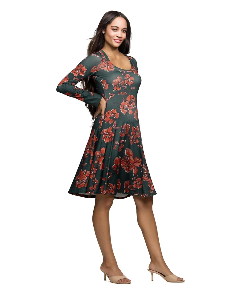 24seven Comfort Apparel Women's Long Sleeve Fit and Flare Dress
