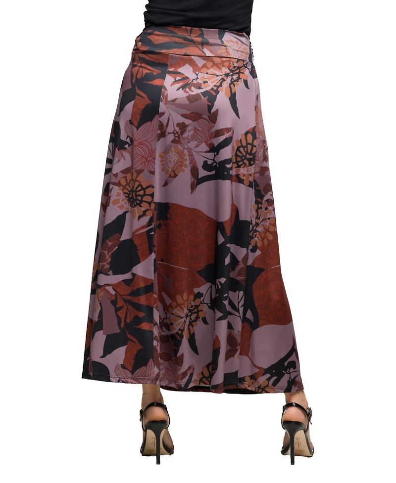 24seven Comfort Apparel Women's Fall Floral Print Maxi Skirt