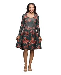 24seven Comfort Apparel Women's Long Sleeve Fit and Flare Dress