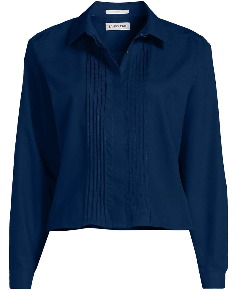 Lands' End Women's Boxy Cropped No Iron Pintuck Shirt