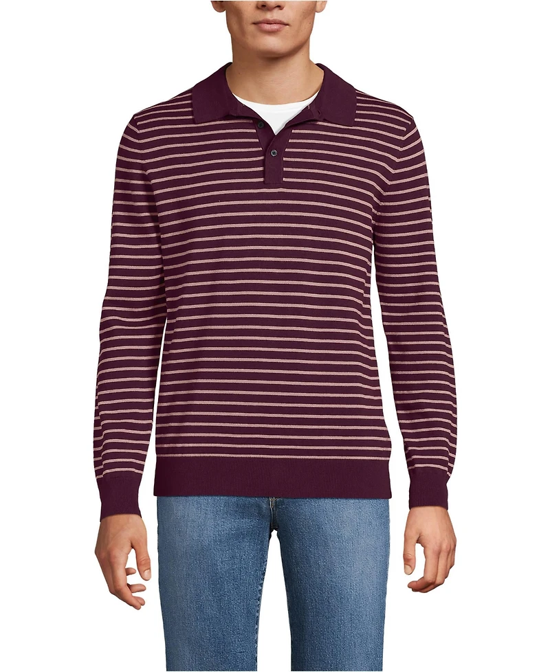 Lands' End Men's Long Sleeve Cotton Sweater Polo