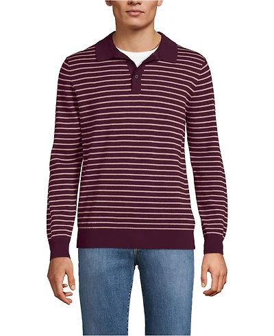 Lands' End Men's Long Sleeve Cotton Sweater Polo