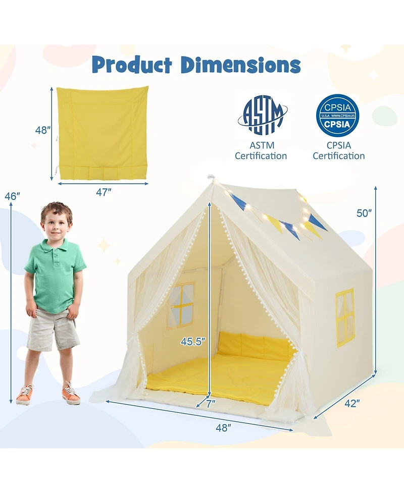 48 x 42 50 Inch Large Play Tent with Washable Cotton Mat Holiday Birthday Gift for Kids