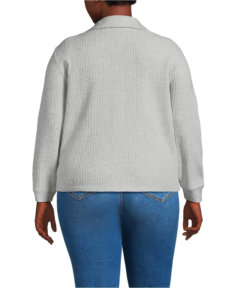 Lands' End Women's Plus Long Sleeve Waffle Collared Shacket