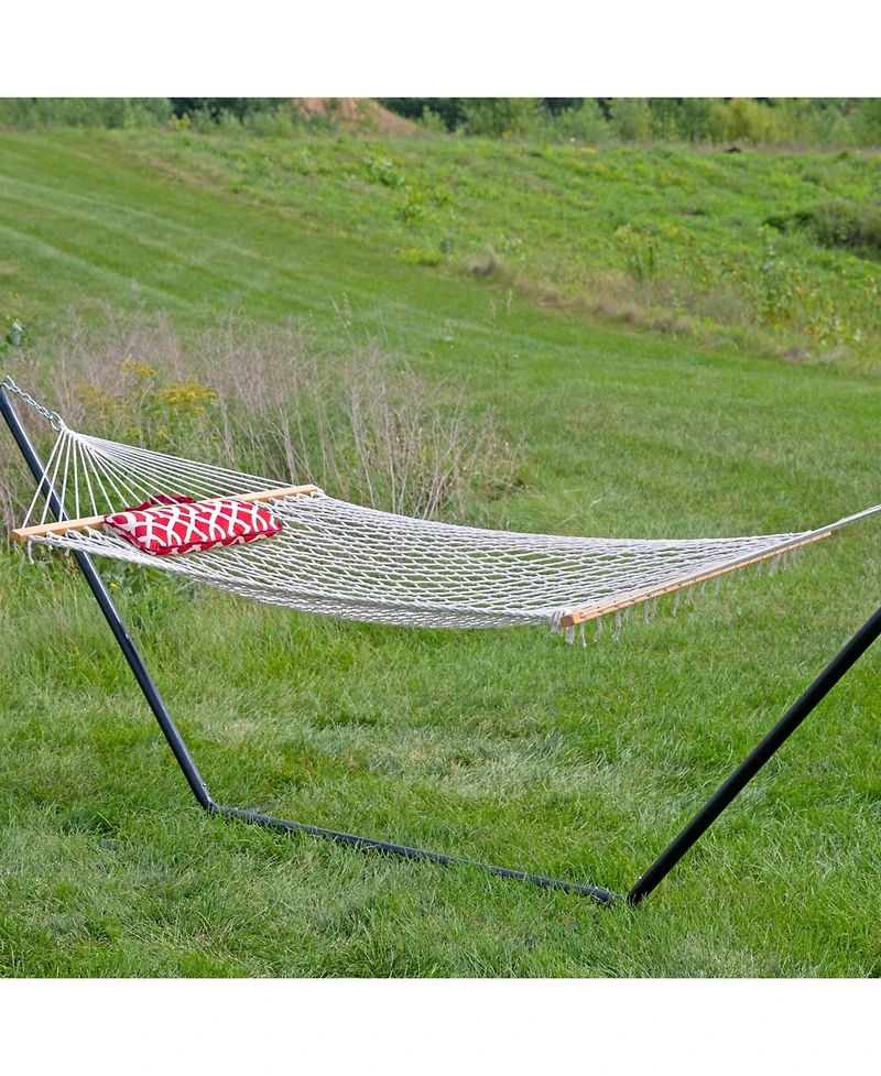 Cotton Rope Freestanding Hammock with Spreader Bar with Portable Steel Stand and Pad and Pillow Set - 12' Stand
