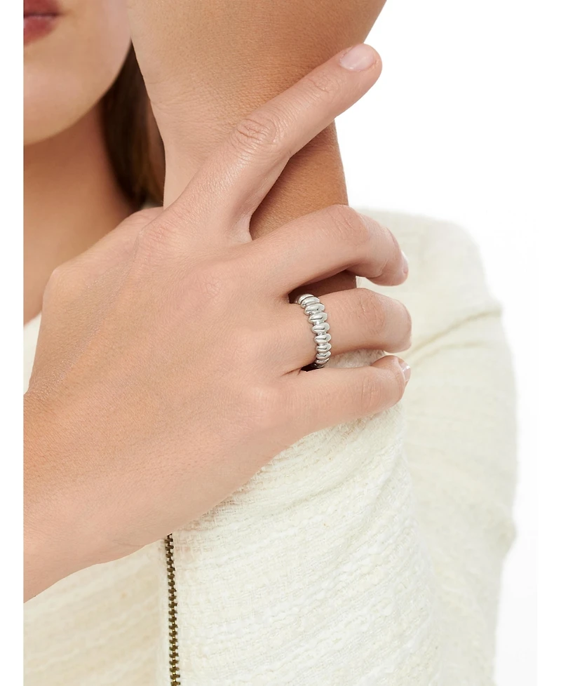 Devata Puffy Ribbed Ring in Rhodium Plated Sterling Silver