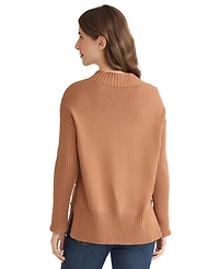 Jones New York Women's Side Seam Button Mock Neck Sweater