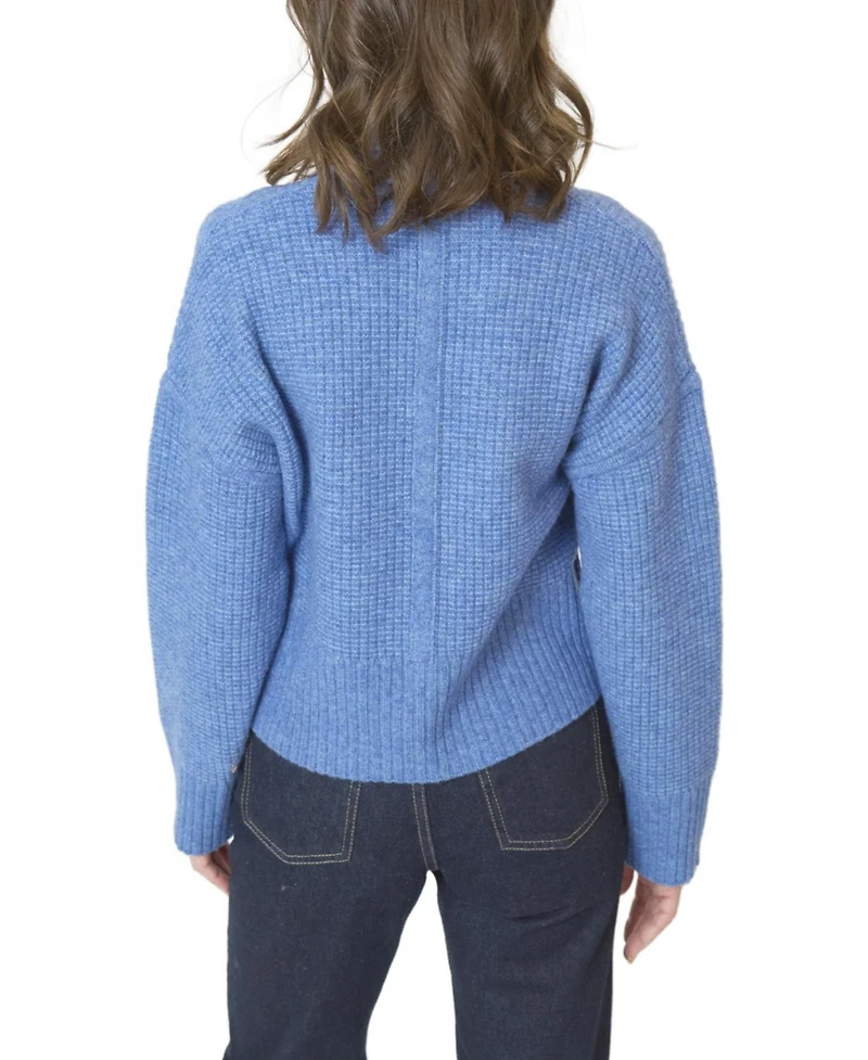 Central Park West Women's Rayna Scarf Neck Waffle Stitch Sweater