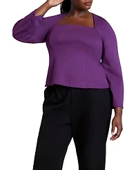 Eloquii Women's Plus Size Square Neck Seam Detail Top