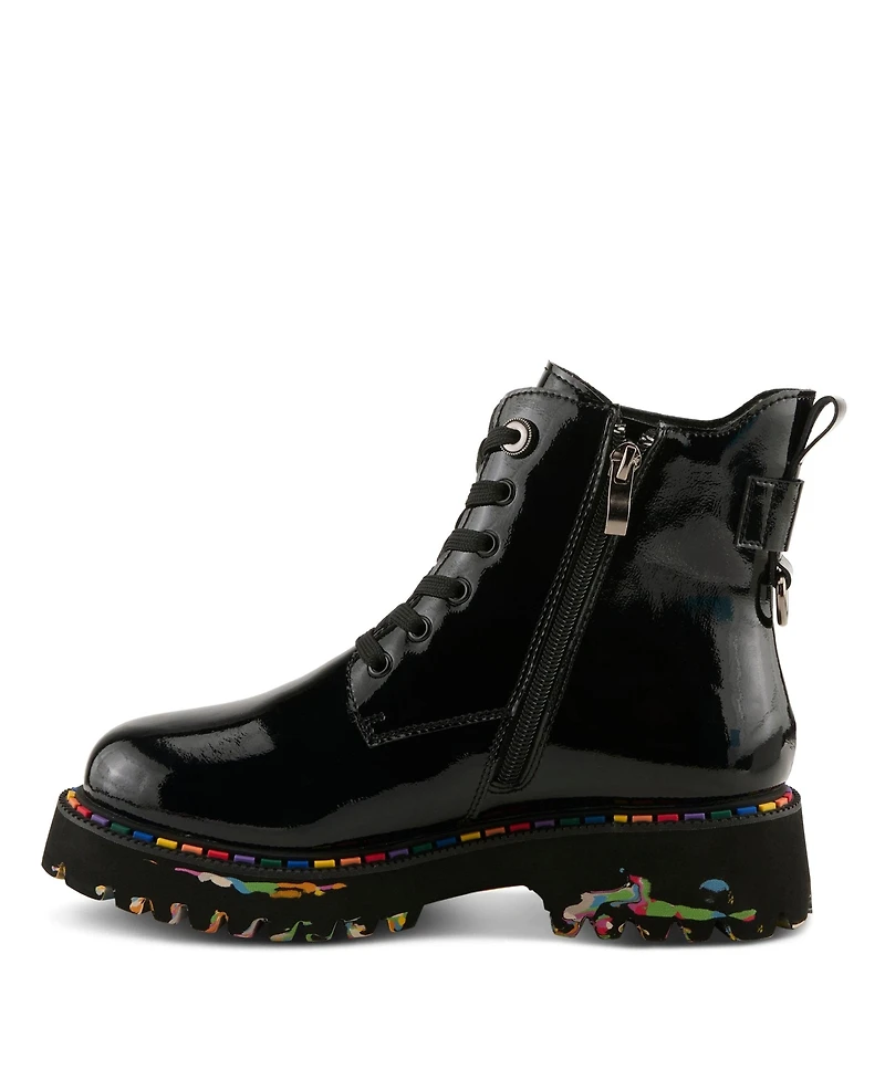Spring Step Mistique Waterproof Leather Lace-Up Rain Boot with Artistic Outsole and Side Zipper