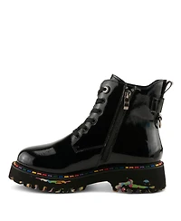 Spring Step Mistique Waterproof Leather Lace-Up Rain Boot with Artistic Outsole and Side Zipper