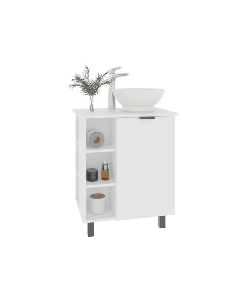 Depot E-Shop Dobson Vanity Sink, 1 Door, 4 Legs, 5 Shelves, White