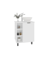 Depot E-Shop Dobson Vanity Sink, 1 Door, 4 Legs, 5 Shelves, White