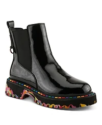 Spring Step Rager Glossy Waterproof Leather Rain Boot with Artistic Outsole and Elastic Side Panels
