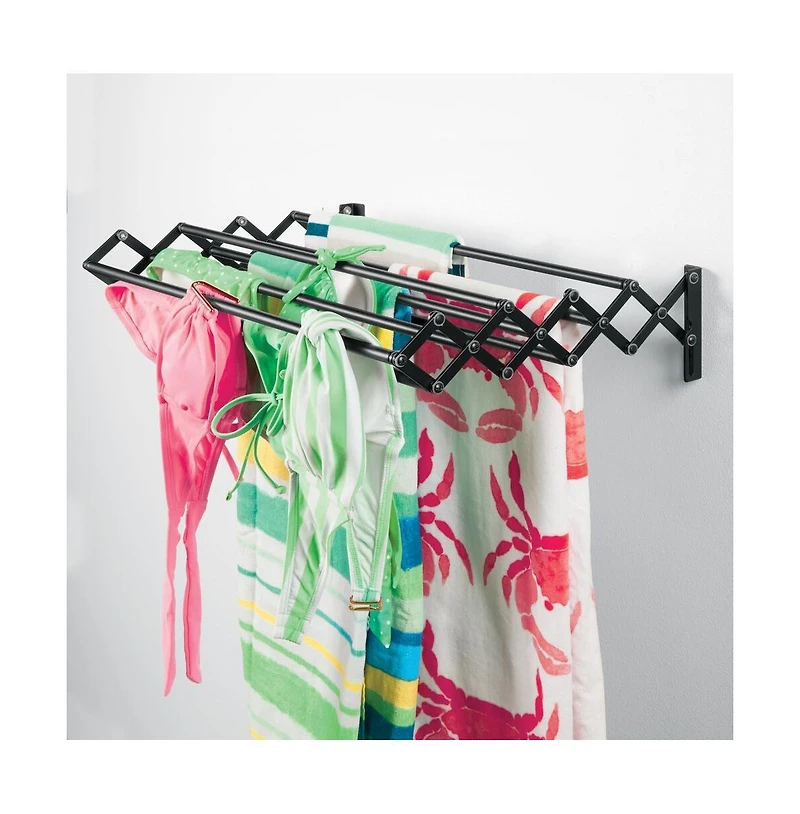 mDesign Steel Wall Mount Accordion Expandable Clothes Air Drying Rack - Black