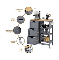 Yaheetech 33 H Rolling Kitchen Storage Serving Cart Dark Gray