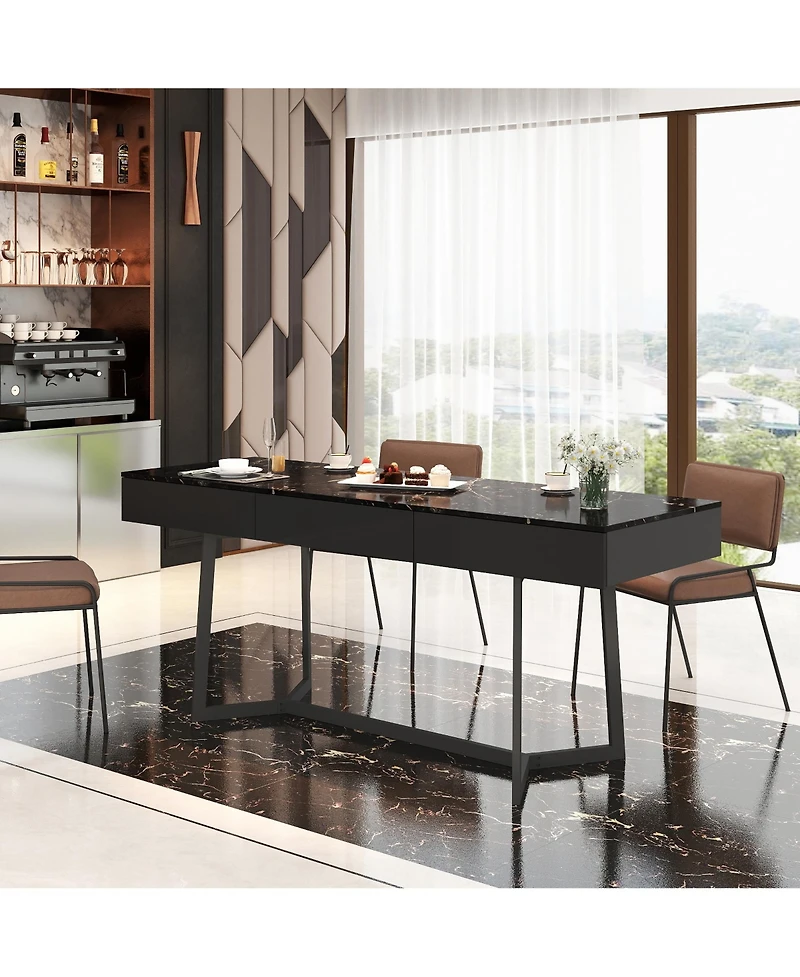 Lovmor Modern Black 70.87" Computer Desk, Study & Work Desk, Y-Shaped Metal Legs