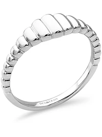 Devata Ribbed Ring in Rhodium Plated Sterling Silver, Size 9