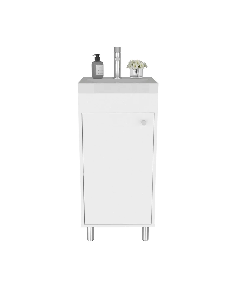Depot E-Shop Valdez Bathroom Vanity, 1 Door, 4 Legs, 2 Shelves, White