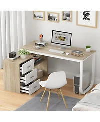 Famapy 55.1 in. L-Shaped Brown Wood Computer Desk Writing Office Executive W/Removable Tabletop, Shelves, 3-Drawers