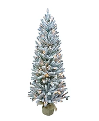 Puleo Pre-Lit Flocked Fir Artificial Christmas Tree with Pines Cones and 50 Lights, 3'