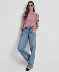 Dkny Jeans Petite Open-Stitch Crewneck Sweater