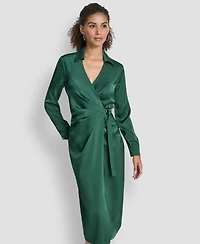 Dkny Long Sleeve Surplice Midi Wrap Dress