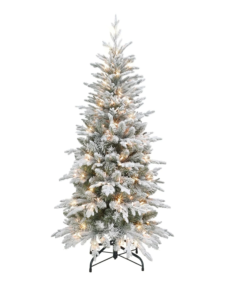 Puleo 4.5FT Pre-Lit Flocked Slim Northern Fir Tree