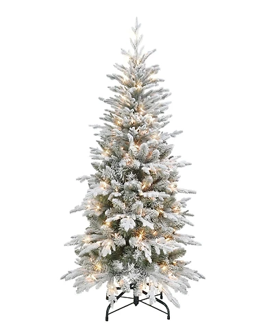 Puleo 4.5FT Pre-Lit Flocked Slim Northern Fir Tree